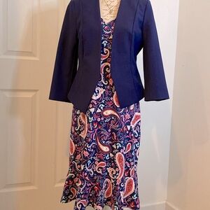 SALE Talbots Blue and Pink Paisley Midi Dress V-Neck Sleeveless
